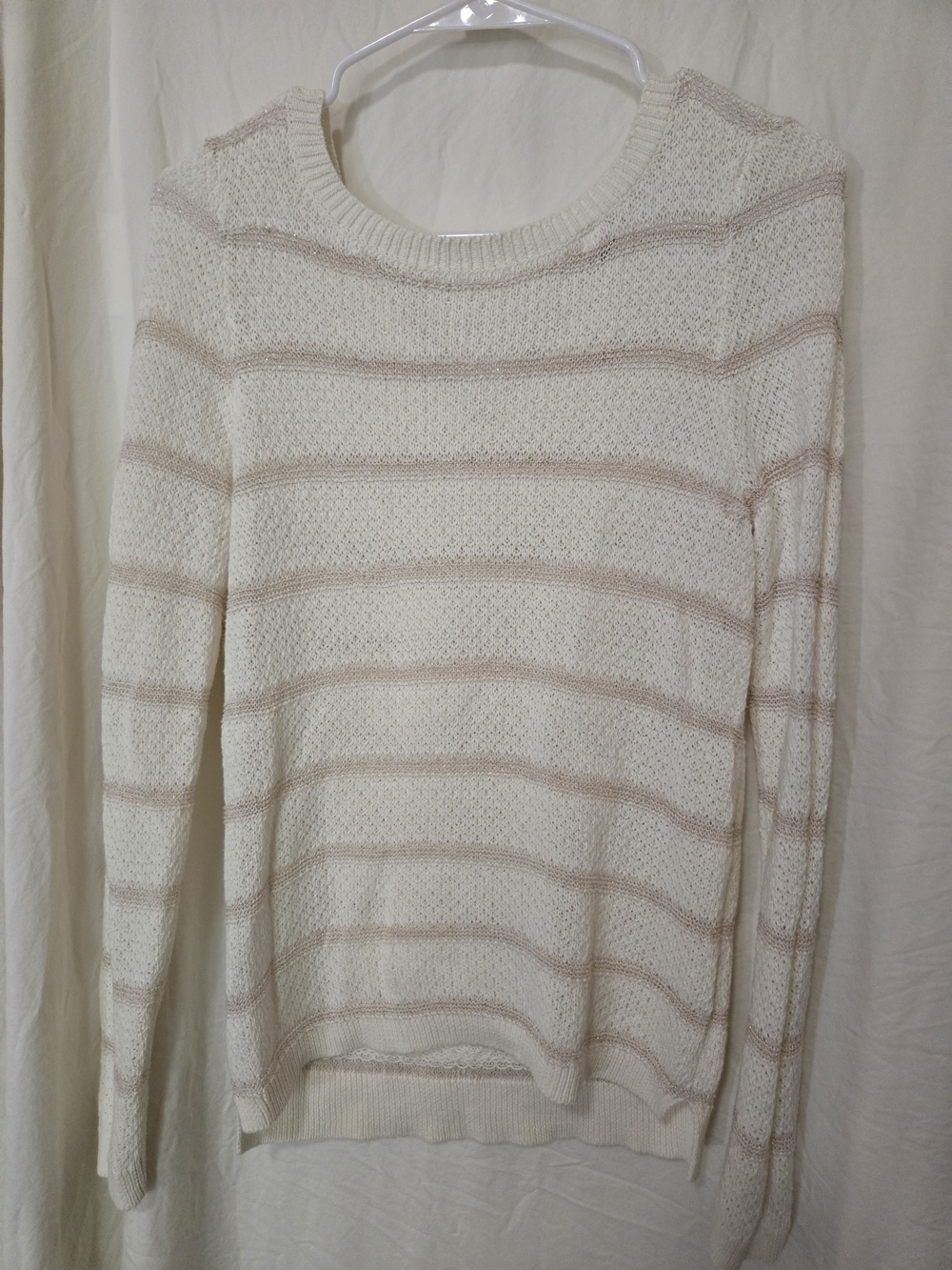Cream Striped Lightweight Knit Sweater S